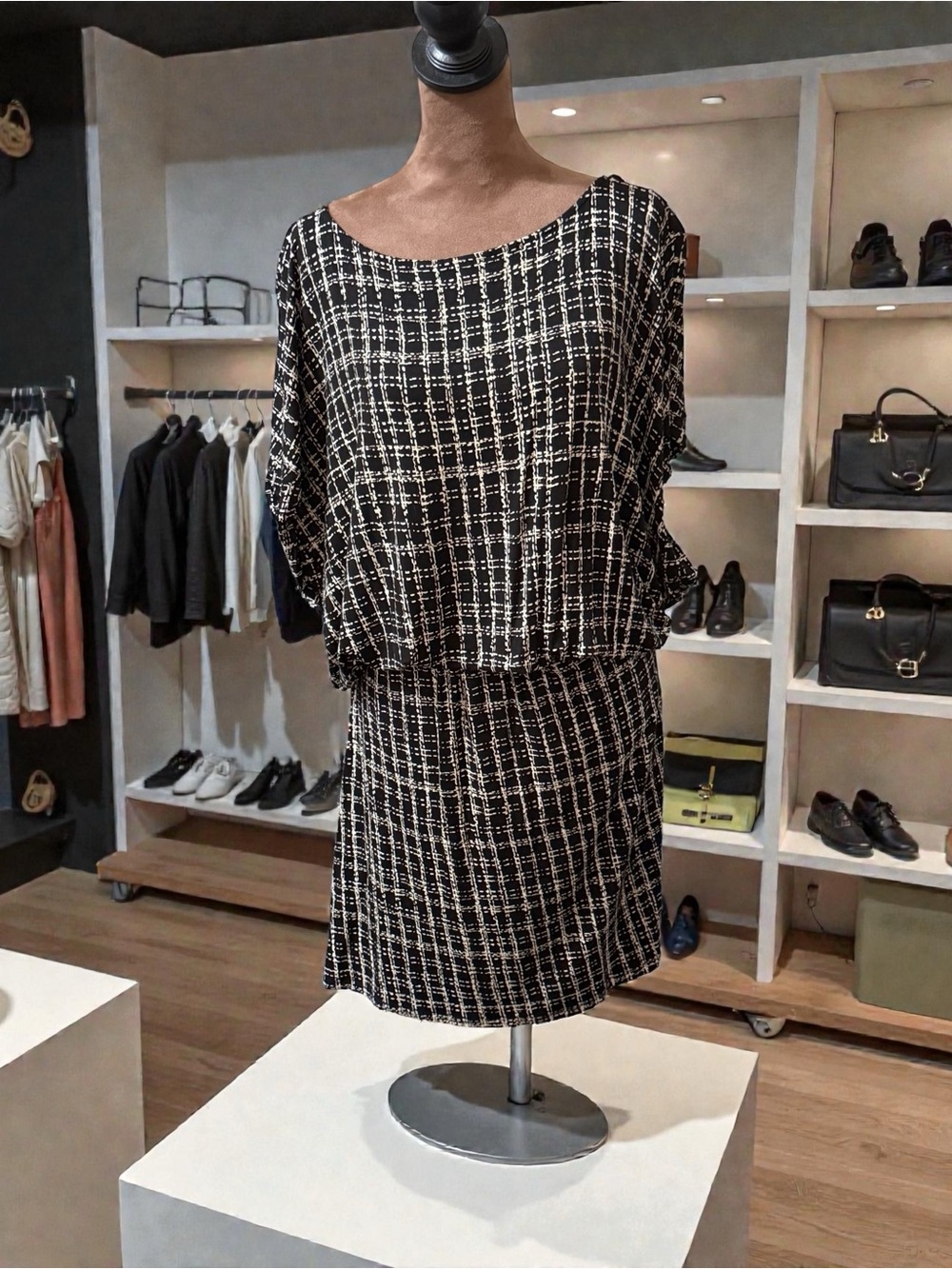 Apt. 9 Black and White Plaid Midi Dress